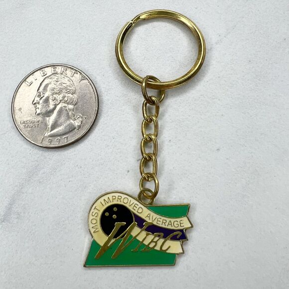 Vintage WIBC Womens International Bowling Most Improved Average Keychain Keyring - Picture 1 of 7
